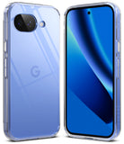 Google Pixel 10a Case | Fusion - Clear protective phone case shown from back and front angles on a blue smartphone.
