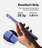Google Pixel 10a Case | Fusion Matte - Hand holding a slim blue phone case with a magnified view of its anti-slip texture.