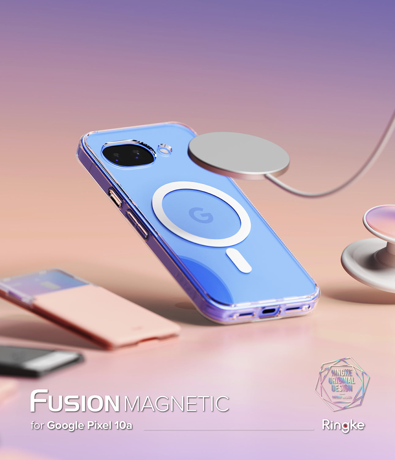 Google Pixel 10a Case | Fusion Magnetic - Clear magnetic phone case for Pixel 10a with a floating wireless charger.