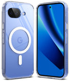 Google Pixel 10a Case | Fusion Magnetic - Clear phone case with white magnetic ring on back, showing front and rear views.
