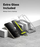 Pixel 11 Pro XL Screen Protector | Easy Slide Privacy Tempered Glass (2 Pack) - A clear phone case and a black screen protector are shown with a smartphone on a light gray surface, with text reading 'Extra Glass Included' and 'Always have a backup'.
