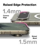 Google Pixel 11 Pro XL Case | Fusion Magnetic - Transparent phone case with raised camera edge protection shown on a smartphone, with text labels indicating 1.4mm camera edge and 1.