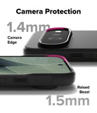 Google Pixel 11 Pro XL Case | Onyx Magnetic - Black camera protection ring for a smartphone, shown installed on the back of a phone case. The graphic includes text overlays reading 'Camera Protection', '1.