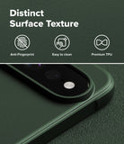 Google Pixel 11 Pro XL Case | Onyx Magnetic - Dark green textured phone case shown close-up with a camera cutout, featuring marketing text at the top: 'Distinct Surface Texture,' 'Anti-Fingerprint,' 'Easy to clean,' and 'Premium TPU.'.