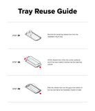 Google Pixel 11 Pro / 11 Screen Protector | Easy Slide Tempered Glass (2 Pack) - A Tray Reuse Guide diagram showing three steps: Step 01 removes the remaining release liner from an installation tray, Step 02 lifts the release liner of a new screen protector and fits it into the tray's notches, and Step 03 slides the liner into the tray gap for installation.