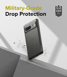 Google Pixel 7 Case | Fusion Matte - Matte black phone case with debris effect and military-grade protection badge.