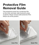 Google Pixel 7a Case | Fusion - Clear - Hands peeling protective film from the inner and outer sides of a clear phone case.