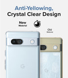 Google Pixel 7a Case | Fusion - Clear - Comparison of a clear, anti-yellowing phone case versus a yellowed, scratched case.