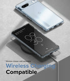 Google Pixel 7a Case | Fusion - Clear - A clear phone case on a Pixel 7a charging wirelessly on a pad.