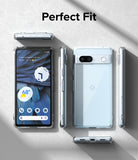 Google Pixel 7a Case | Fusion - Clear - Multiple views of a clear phone case on a Google Pixel 7a against a gray background.