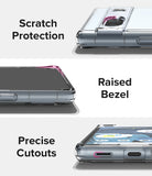 Google Pixel 7a Case | Fusion - Clear - Three views showing scratch protection, raised bezels, and precise port cutouts.