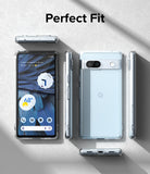 Google Pixel 7a Case | Fusion Matte - Multiple views of a Google Pixel 7a in a clear matte protective case on a gray surface.