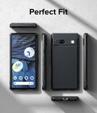 Google Pixel 7a Case | Fusion Matte - Multiple views of a Google Pixel 7a in a matte black protective case on a grey background.