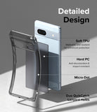 Google Pixel 7a Case | Fusion Matte - Exploded view of a phone case highlighting TPU, PC, micro-dot, and lanyard features.