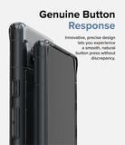 Google Pixel 7a Case | Fusion Matte - Close-up of a smartphone in a clear matte case highlighting tactile side buttons.