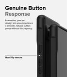 Google Pixel 7a Case | Onyx - Side view of a black phone case highlighting tactile buttons and non-slip textured edges.