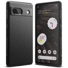 Google Pixel 7a Case | Onyx - Matte black protective phone case shown from the back and front on a Google Pixel 7a.