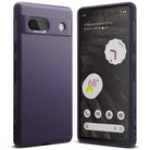 Google Pixel 7a Case | Onyx - Purple textured phone case shown from the back and front with the phone screen active.