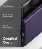 Google Pixel 7a Case | Onyx - Close-up of purple phone case highlighting non-slip texture, lanyard holes, and flexible material.