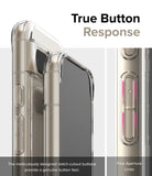 Google Pixel 8a Case | Fusion - Close-up of clear phone case buttons with notch cutouts for tactile response.