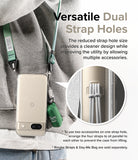 Google Pixel 8a Case | Fusion - Clear phone case with dual strap holes holding a green accessory bag and neck strap.