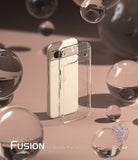 Google Pixel 8a Case | Fusion - Clear phone case standing next to a light-colored Google Pixel 8a amid floating glass orbs.