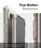 Google Pixel 8a Case | Fusion - Close-up of clear phone case buttons with notch-cutouts for tactile response.