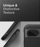 Google Pixel 8a Case | Onyx - Close-up of a black phone case with a textured finish, showing side buttons and camera cutout.