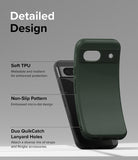 Google Pixel 8a Case | Onyx - Dark green phone case highlighting TPU material, non-slip texture, and lanyard holes.