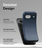 Google Pixel 8a Case | Onyx - A navy blue phone case showing TPU material, non-slip texture, and lanyard holes.