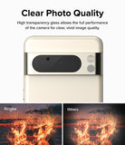 Google Pixel 8 Pro | Camera Protector Glass [3 Pack] - Google Pixel 8 Pro Camera Protector Glass - Comparison showing clear photo quality with Ringke versus a dim competitor.