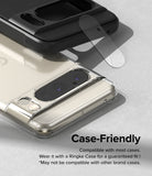 Google Pixel 8 Pro | Camera Protector Glass [3 Pack] - Tempered glass camera protector hovering over a phone case.