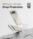 Google Pixel 8 Pro Case | Fusion - Clear phone case bouncing off a cracked concrete surface with military-grade protection text.