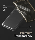 Google Pixel 8 Pro Case | Fusion Matte - Comparison of a scratched old case and a clear new case with text Premium Transparency.