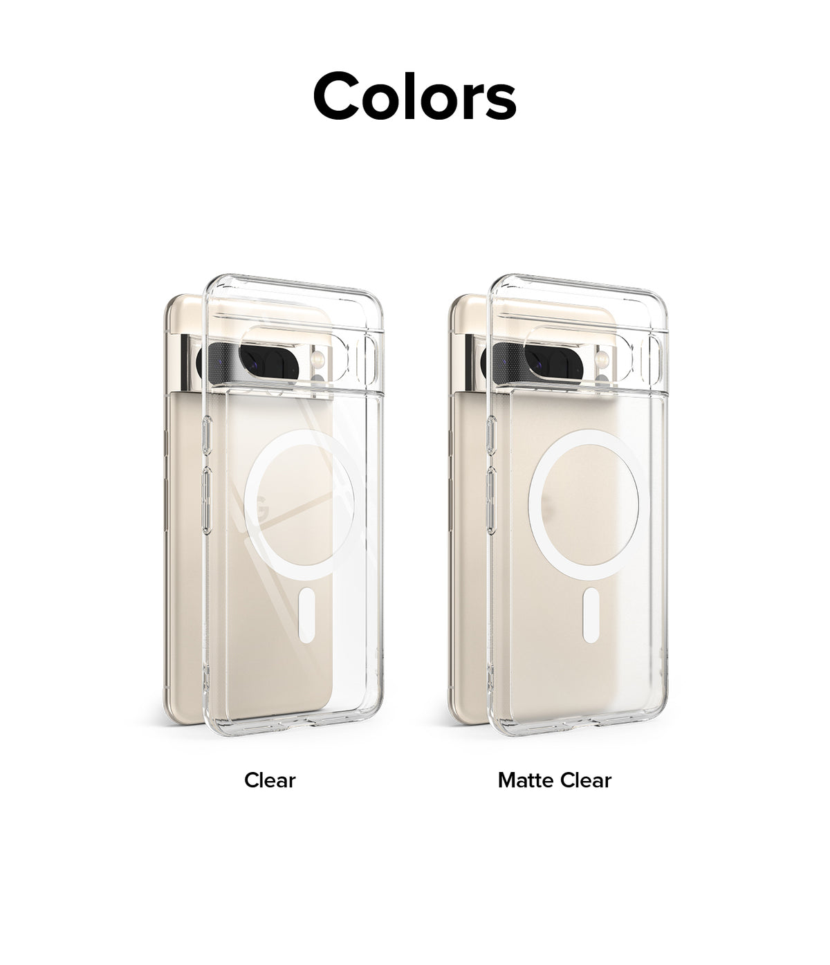 Google Pixel 8 Pro Case | Fusion Magnetic Matte - Comparison of Clear and Matte Clear magnetic phone cases on a phone.