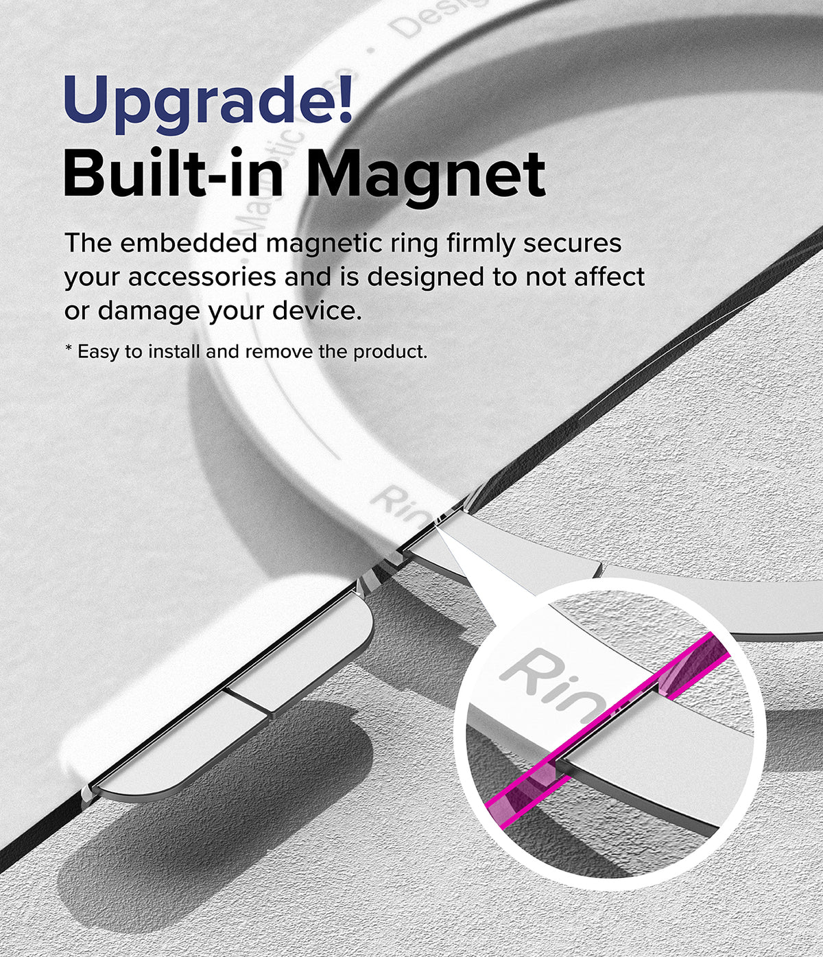 Google Pixel 8 Pro Case | Fusion Magnetic Matte - Close-up of a magnetic ring on a phone case with a magnified inset.
