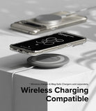 Google Pixel 8 Pro Case | Fusion Magnetic Matte - A phone in a clear magnetic case wirelessly charging on a gray pad.