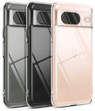 Google Pixel 8 Case | Fusion - Three clear Fusion cases for Google Pixel 8 in grey, black, and rose gold.