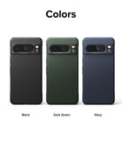 Google Pixel 8 Pro Case | Onyx - Three Pixel 8 Pro cases in black, dark green, and navy arranged side-by-side.