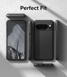 Google Pixel 8 Pro Case | Onyx - Multiple views of a black phone case showing front, back, and side profiles on a gray surface.