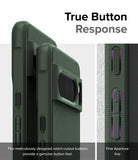 Google Pixel 8 Pro Case | Onyx - Close-up of green phone case buttons with notch-cutouts for tactile response.