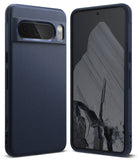Google Pixel 8 Pro Case | Onyx - Navy blue textured protective case shown from the back and front on a smartphone.