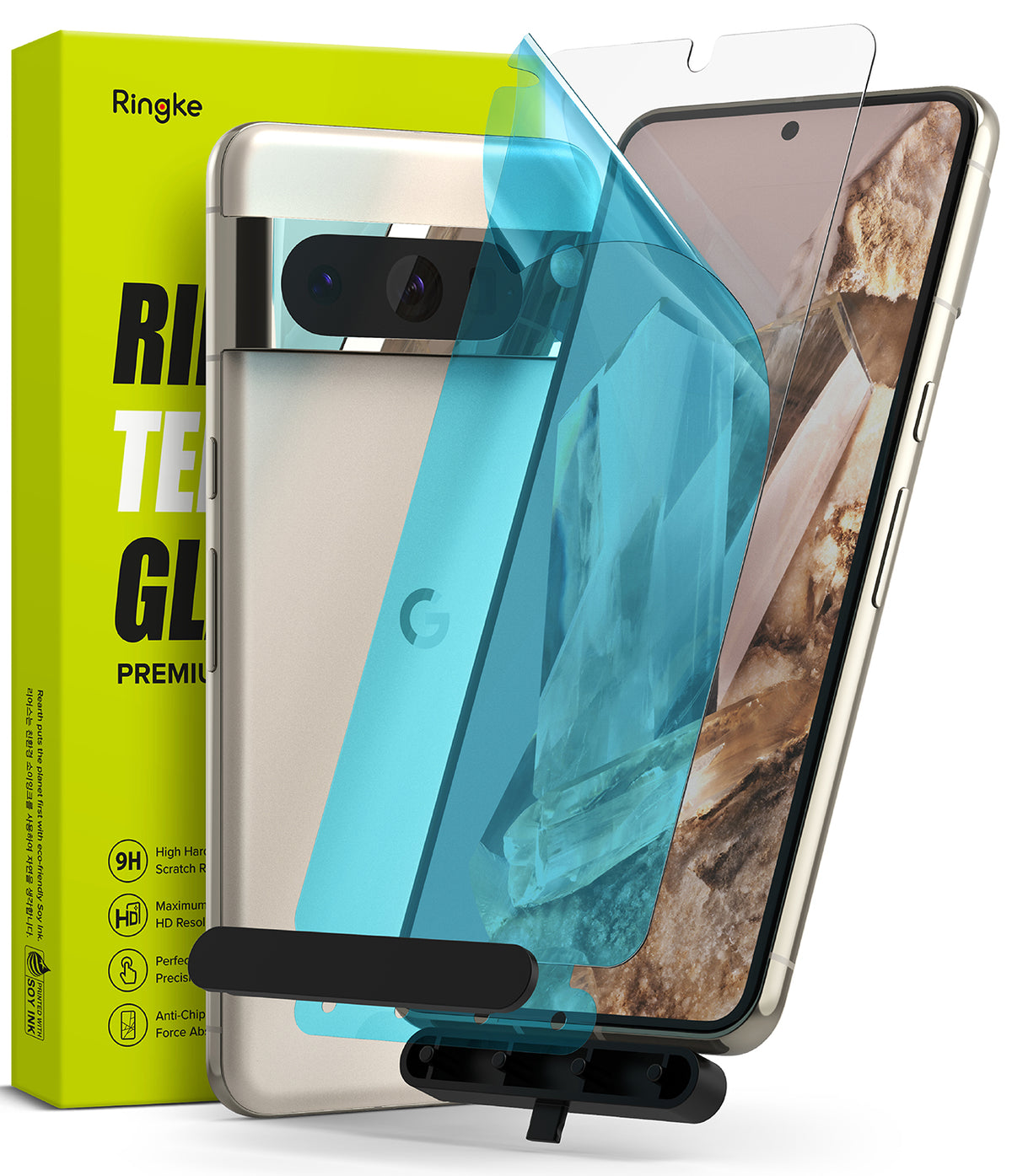 Google Pixel 8 Pro Screen Protector | Glass - Tempered glass screen protector with installation tool and packaging.