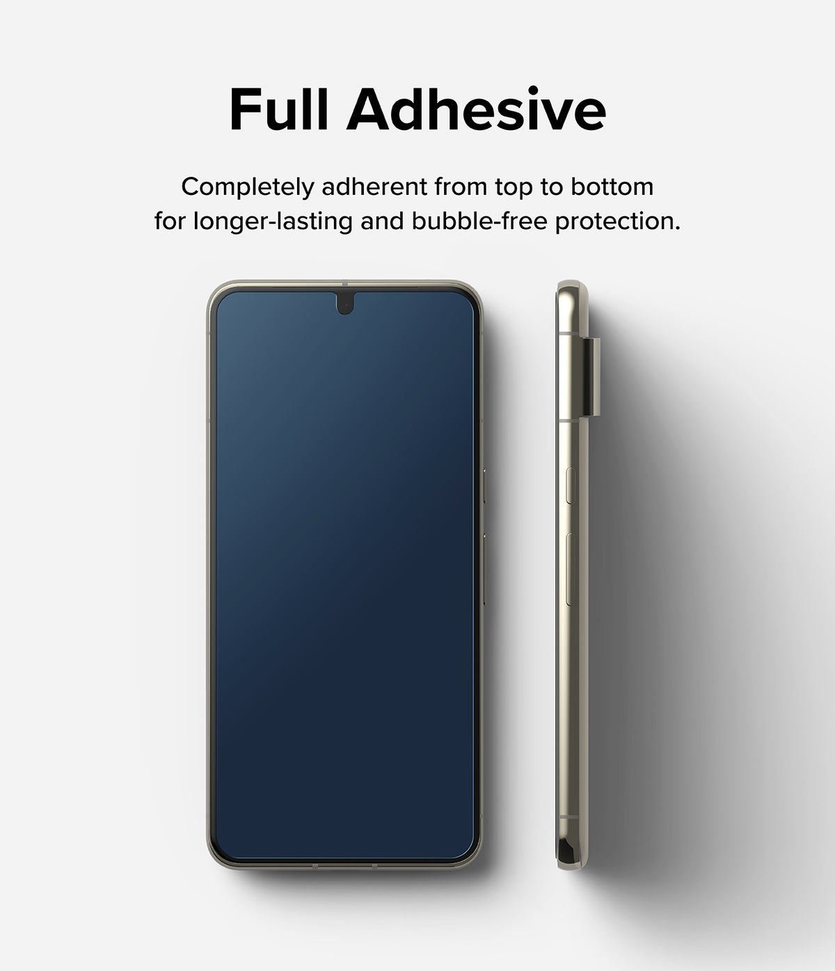 Google Pixel 8 Pro Screen Protector | Glass - Front and side views of a smartphone showing full-adhesive screen coverage.