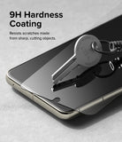 Google Pixel 8 Pro Screen Protector | Glass - A metal key resting on a screen protector, demonstrating 9H scratch resistance.
