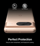 Google Pixel 8 | Camera Protector Glass [3 Pack] - Rose gold phone with camera lens protector and feature icons.