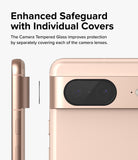 Google Pixel 8 | Camera Protector Glass [3 Pack] - Google Pixel 8 Camera Protector Glass - Rose gold phone with individual lens covers being applied to the camera bar.