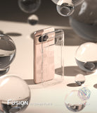 Google Pixel 8 Case | Fusion - A clear phone case standing next to a rose gold Google Pixel 8 surrounded by glass spheres.