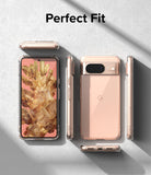 Google Pixel 8 Case | Fusion - Clear protective case shown from multiple angles on a rose-gold phone against a gray background.