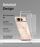 Google Pixel 8 Case | Fusion - Exploded view of a clear phone case highlighting TPU, PC materials, and lanyard holes.
